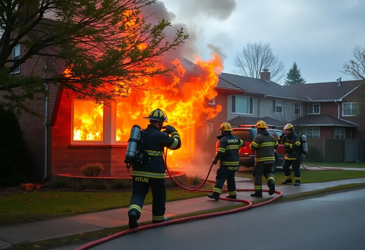 Firefighters responding to a house fire in Cleveland
