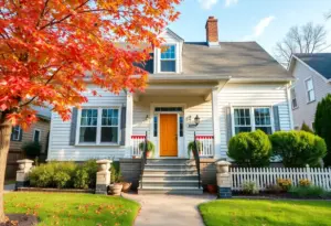 A renovated home in Cleveland surrounded by seasonal flowers and a sunny sky, illustrating the best renovation times.