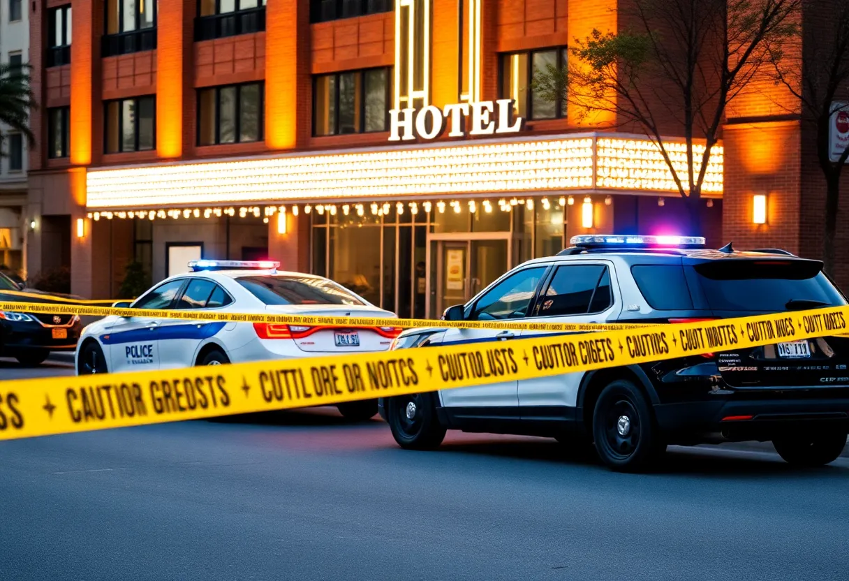 Police responding to vehicle break-ins at a downtown hotel in Cleveland.