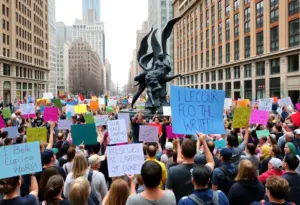Crowd of protesters at the Cleveland protest against the Trump administration