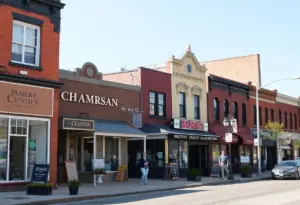Renovated storefronts in a Cleveland commercial corridor