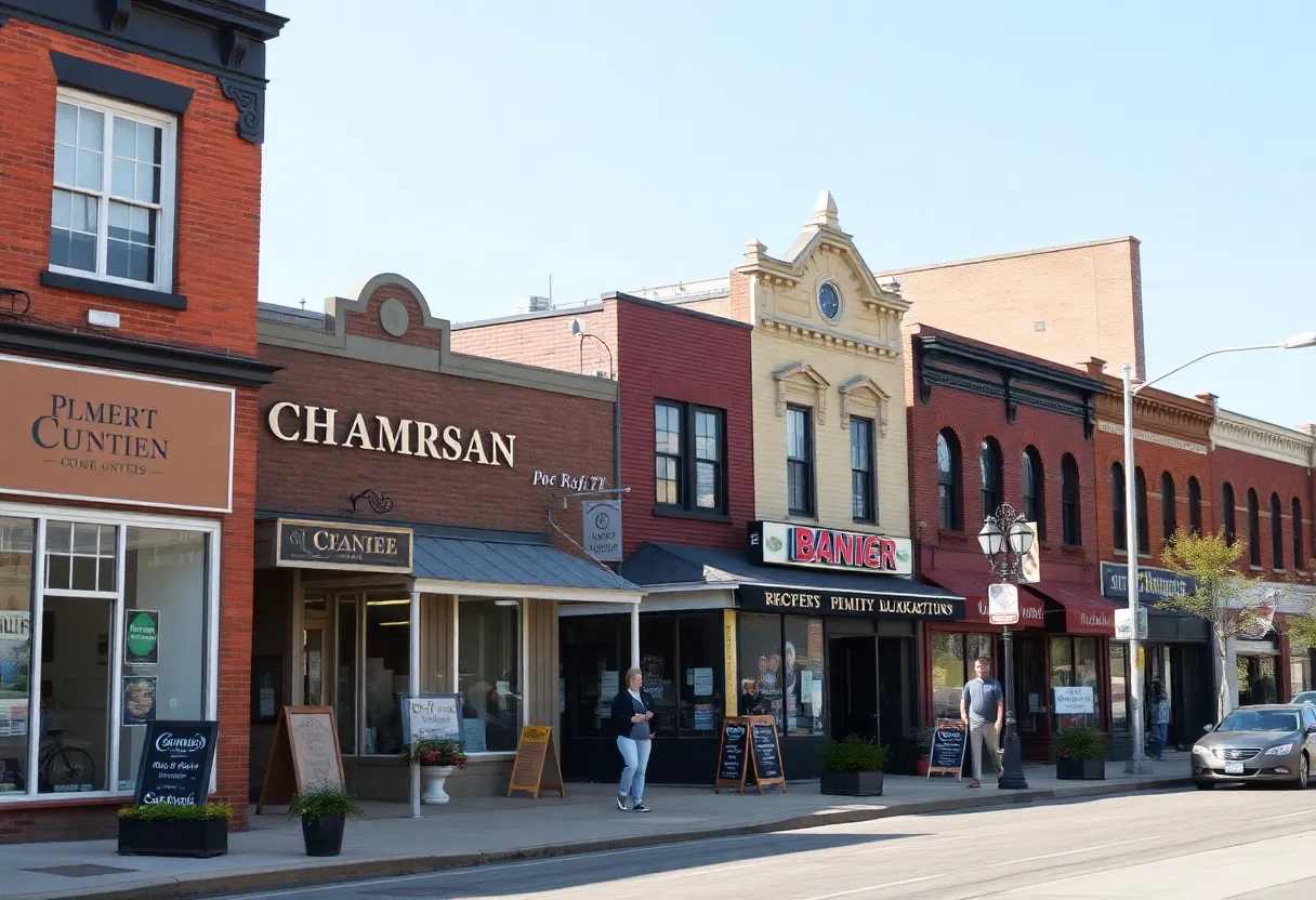 Renovated storefronts in a Cleveland commercial corridor