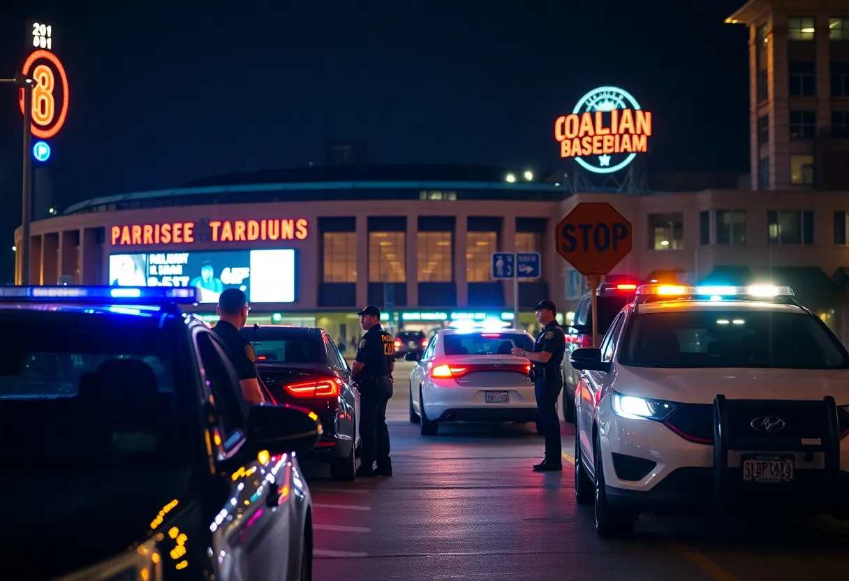 Police officers conducting a sobriety checkpoint in Cleveland