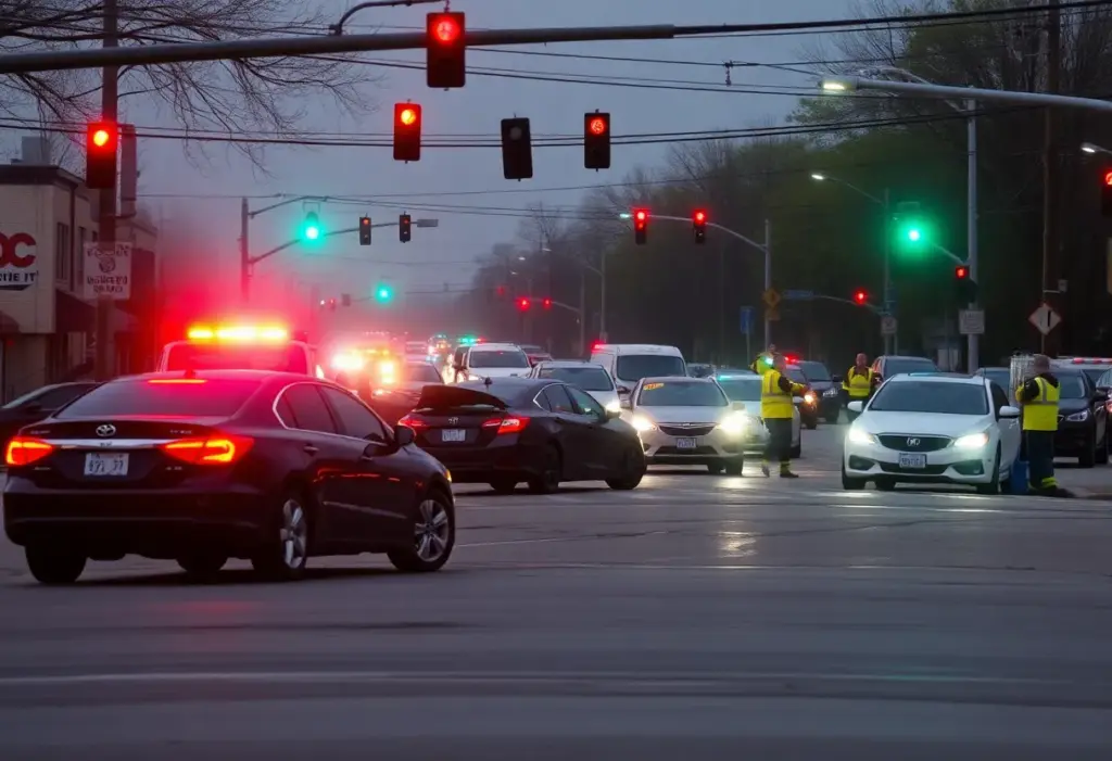 Scene of street racing incident in Cleveland with damaged cars