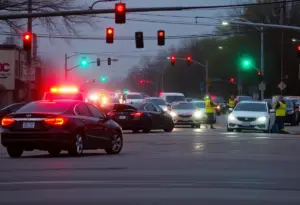 Scene of street racing incident in Cleveland with damaged cars