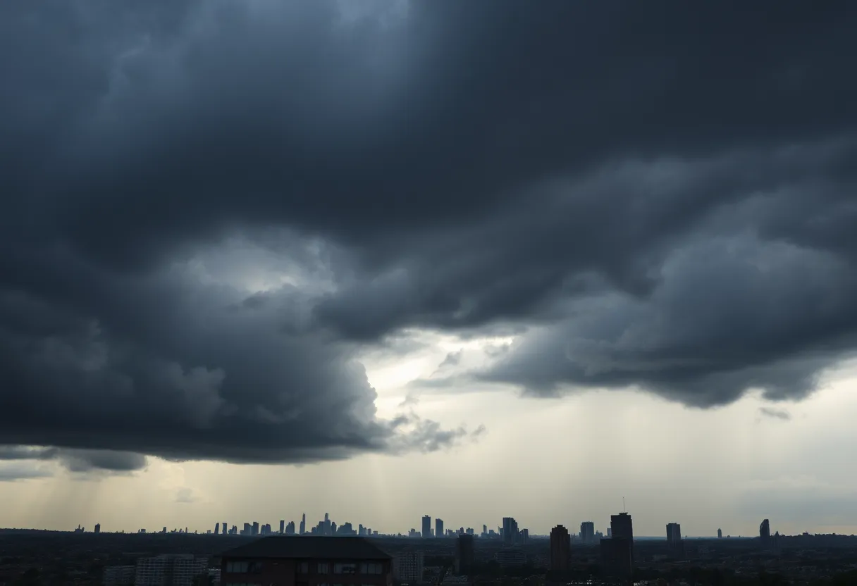Cloudy sky over Cleveland signifying impending thunderstorms