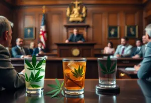 A courtroom scene discussing cannabis regulations