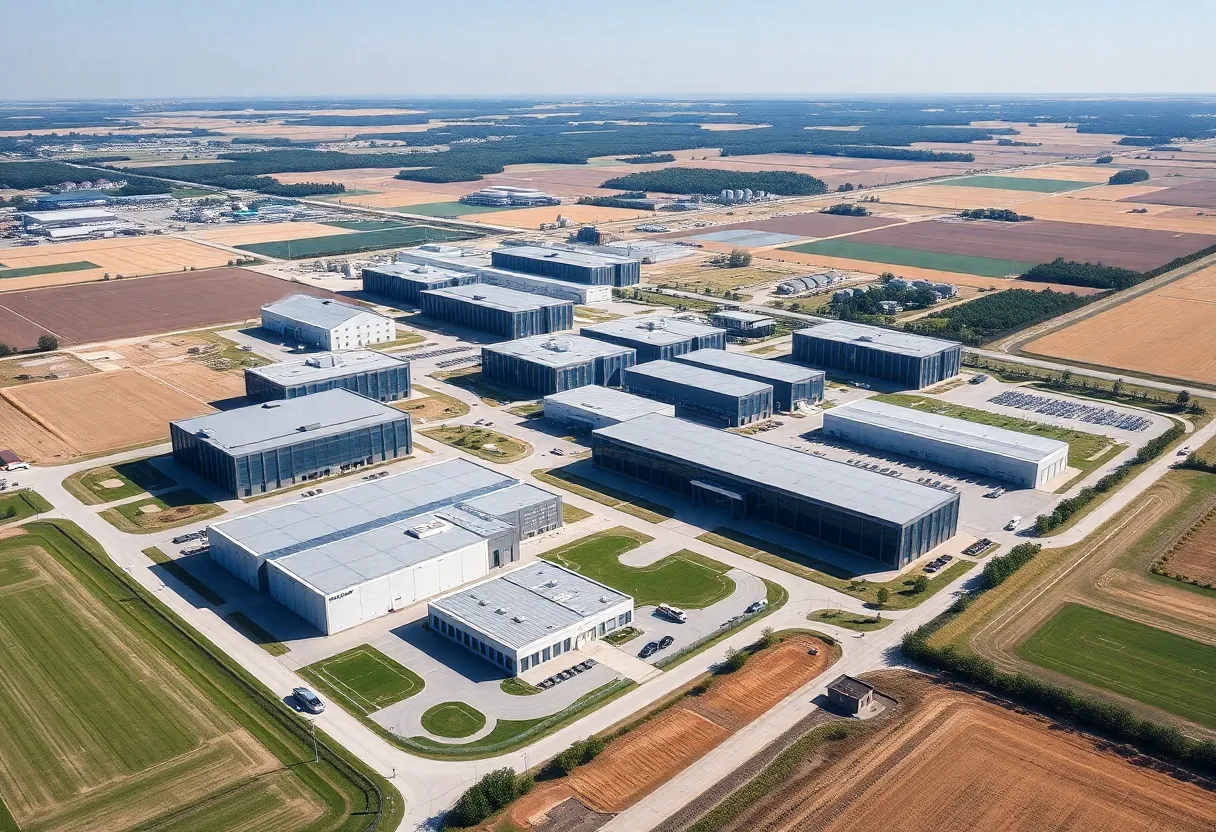 Aerial view of a large data center campus in Ohio