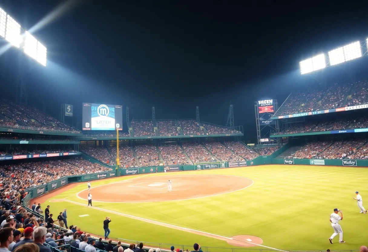 Detroit Tigers fans celebrating after a playoff victory.