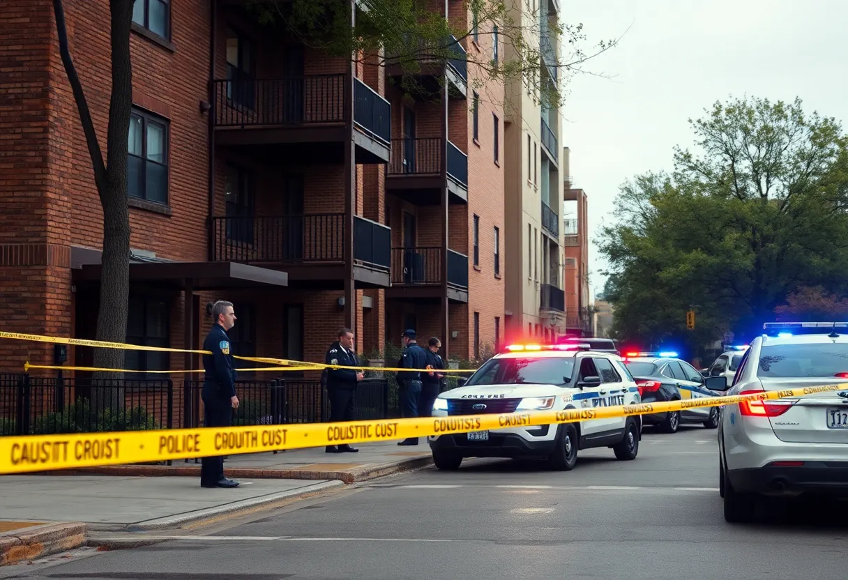 Police vehicles at an apartment building during a standoff