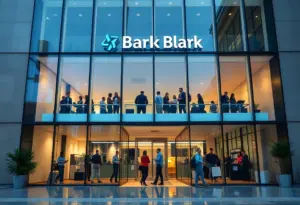 Illustration of bank employees collaborating in a modern office environment.