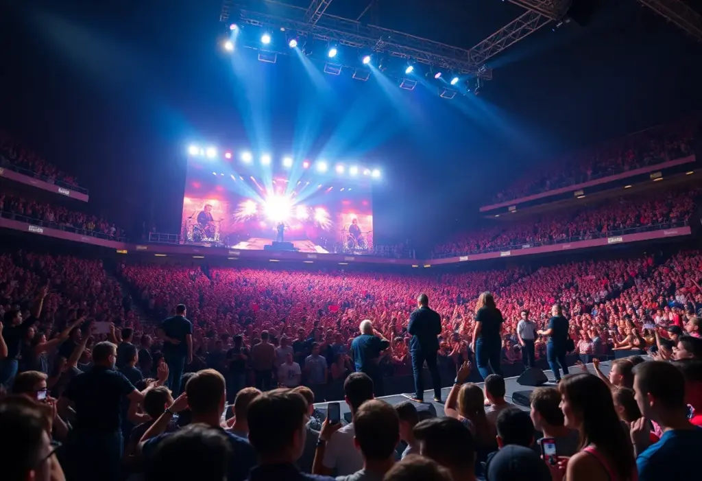Foo Fighters performing at a stadium concert