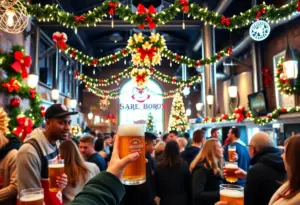 Crowd celebrating at Great Lakes Brewing Company's Christmas Ale event