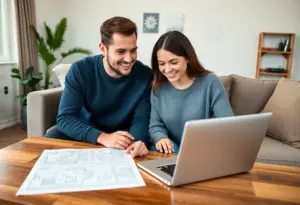 Couple reviewing mortgage options in their living room