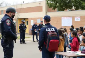 Police operation at a school to raise awareness about human trafficking
