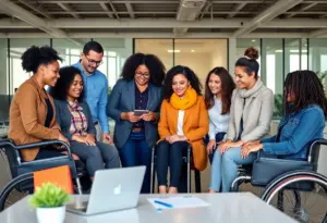 Diverse professionals collaborating in an inclusive workplace.