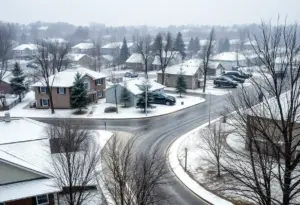Gentle snowfall covering Northeast Ohio