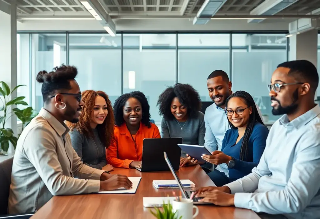Office environment showcasing technology and teamwork in East Africa