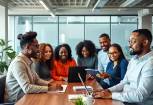 Office environment showcasing technology and teamwork in East Africa