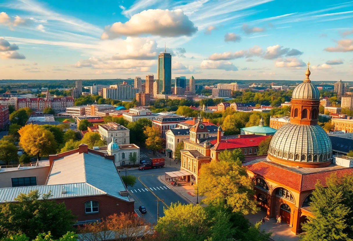 A collage of Ohio's diverse attractions including urban sights and nature landscapes.