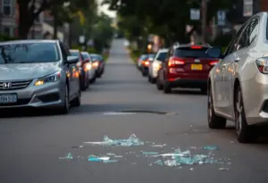Street in Ohio City showing broken glass and parked cars amidst safety concerns
