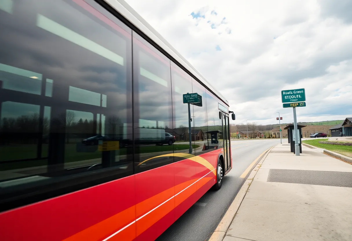 Intercity bus on a rural road in Ohio showing new expansion routes.