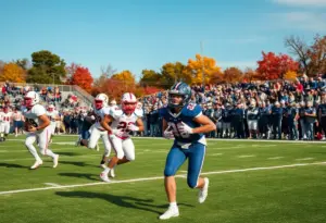 High school football players in action during a game in Ohio