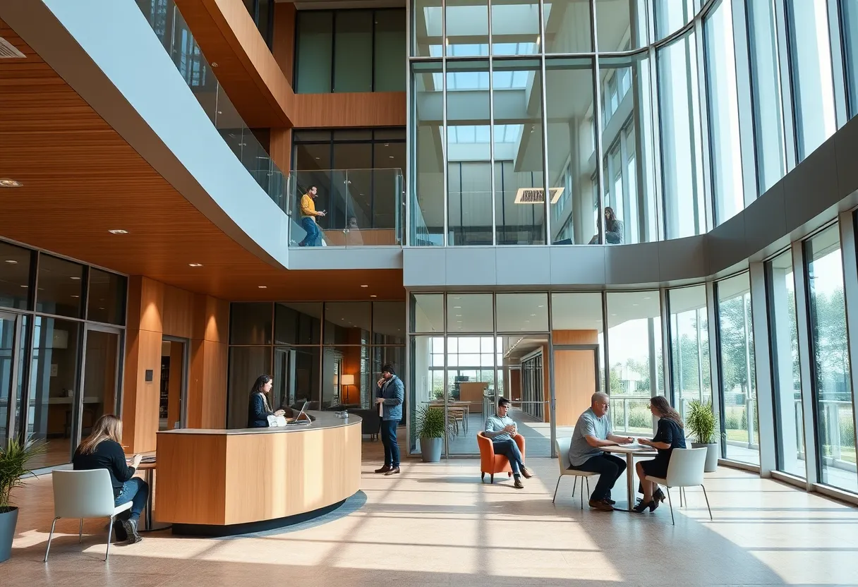 Ohio State University law students studying in front of their college