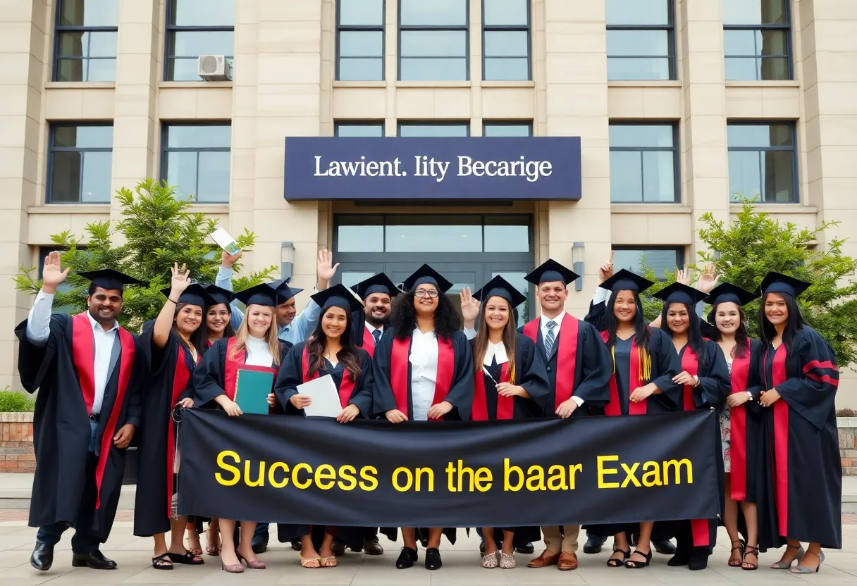 Law graduates celebrating their success on the bar exam at Ohio State University.
