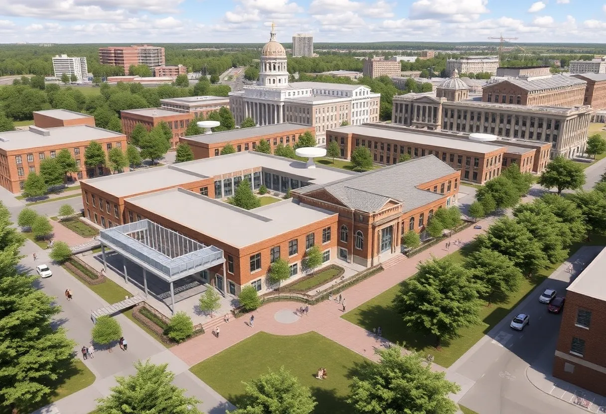 Rendering of the Park Synagogue Campus redevelopment, featuring modern design and green spaces.