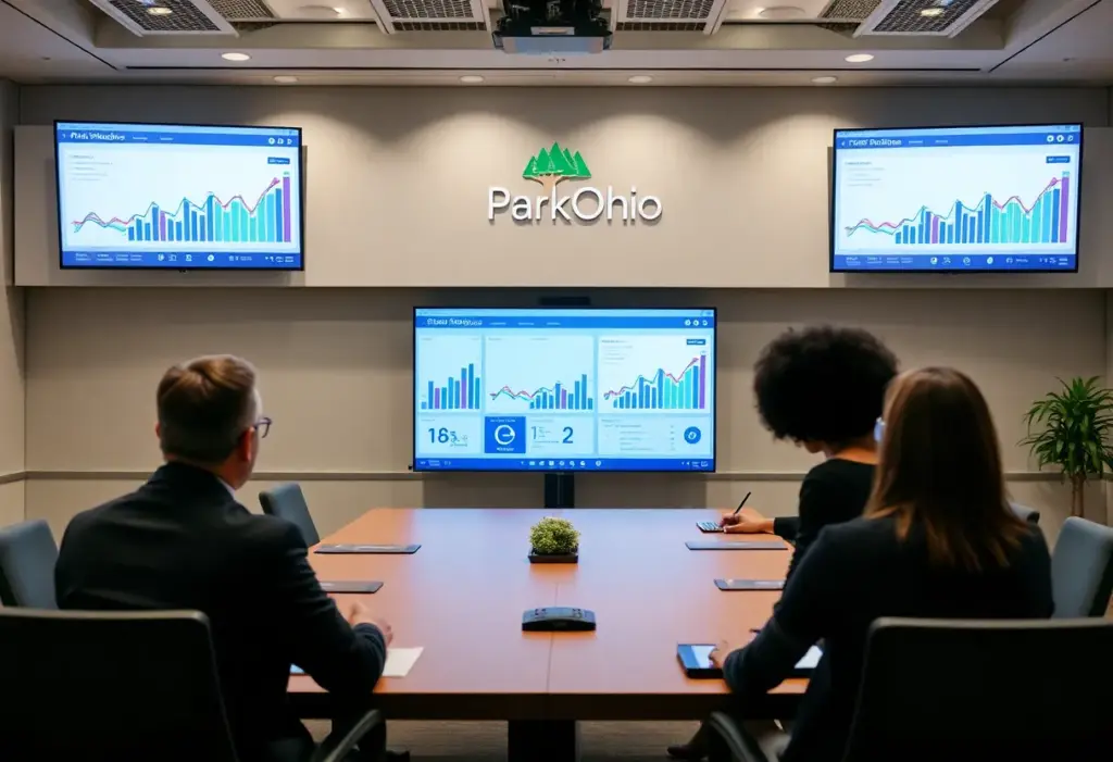 Corporate meeting room with webcast setup for ParkOhio