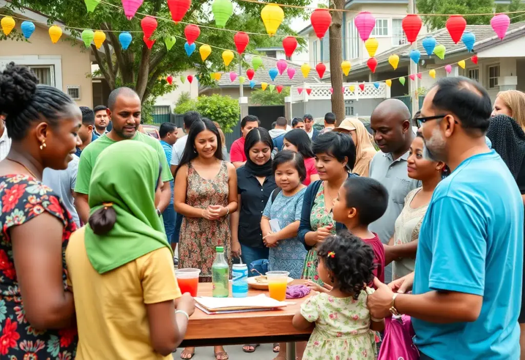 Families engaging in a community event discussing local improvements in Slavic Village.