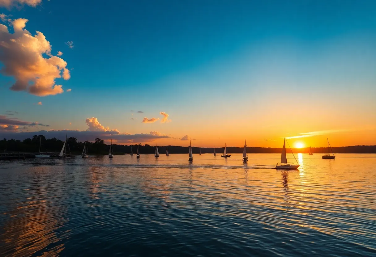 Sunset view of sailboats in Mentor Harbor