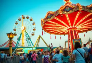 Families having fun at Six Flags amusement park