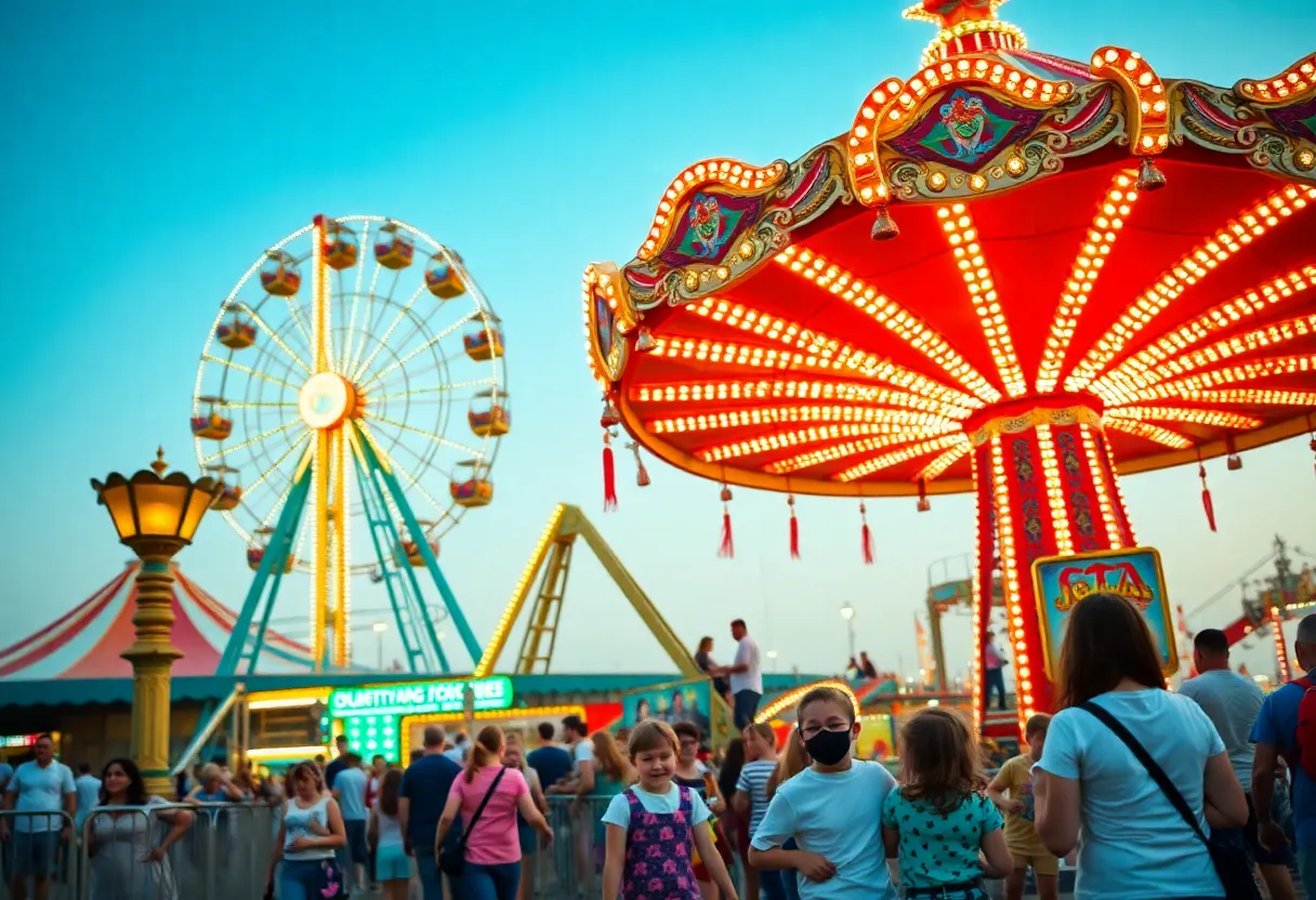 Families having fun at Six Flags amusement park