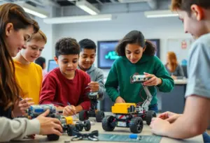 Students participating in robotics education program