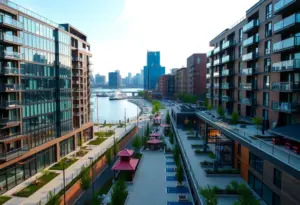 Luxury apartments at The Collins in Cleveland with waterfront views.