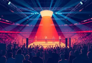 Live MMA event at T-Mobile Arena with fans cheering