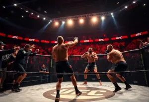UFC fight scene with champions competing in the octagon
