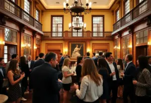 Young professionals networking inside the Union Club of Cleveland.