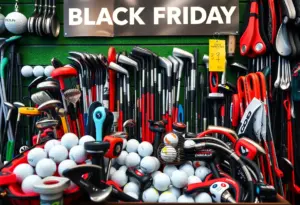 Display of golf products with sale tags