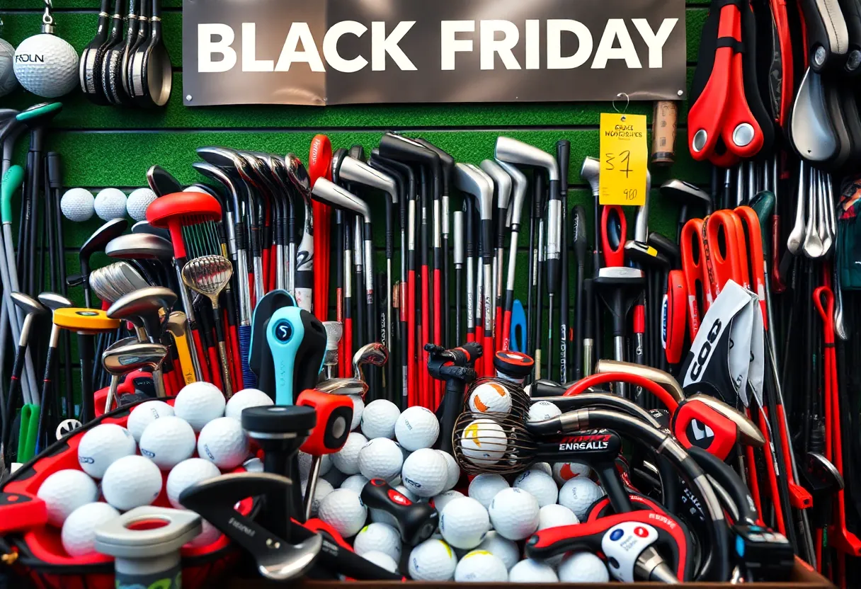 Display of golf products with sale tags