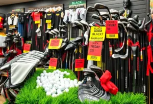A range of golf gear on sale for Black Friday, including clubs, balls, and apparel.