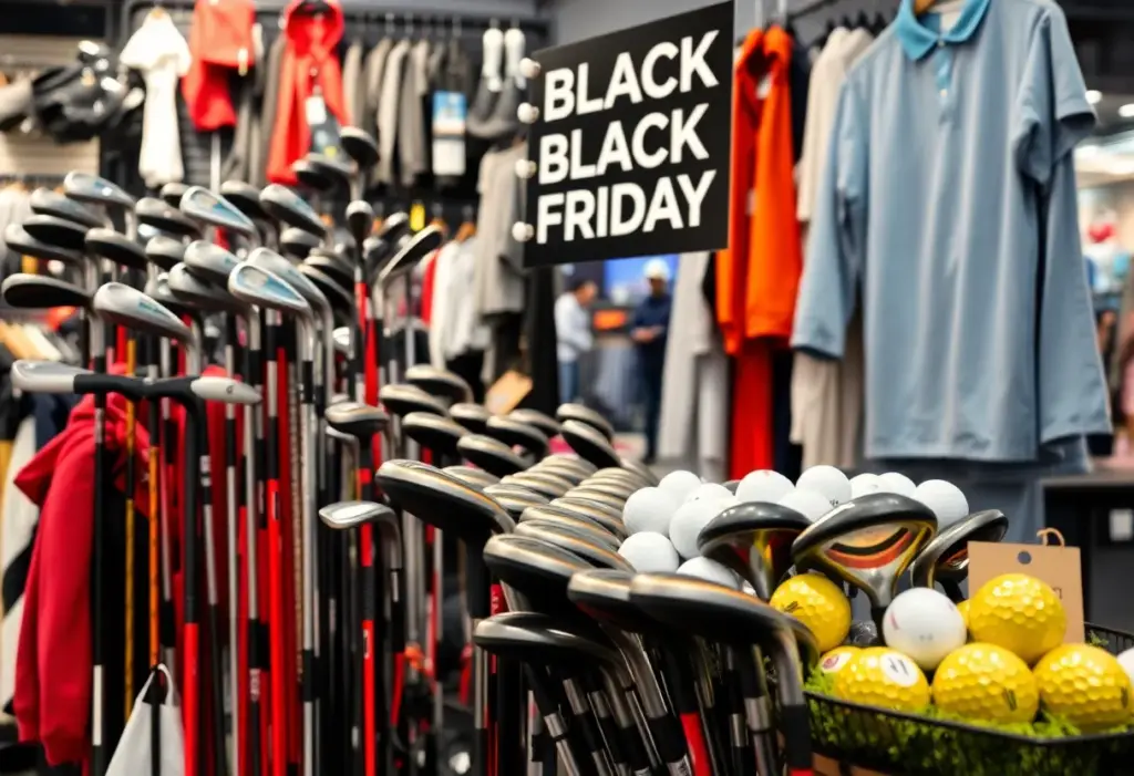 Black Friday golf sales display with discounts
