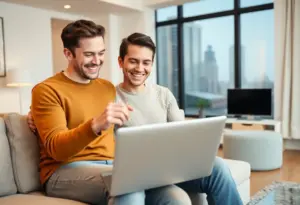 Couple using social media to search for homes in Cleveland, OH.