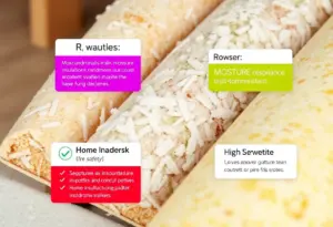 Various types of home insulation materials displayed with key feature labels.