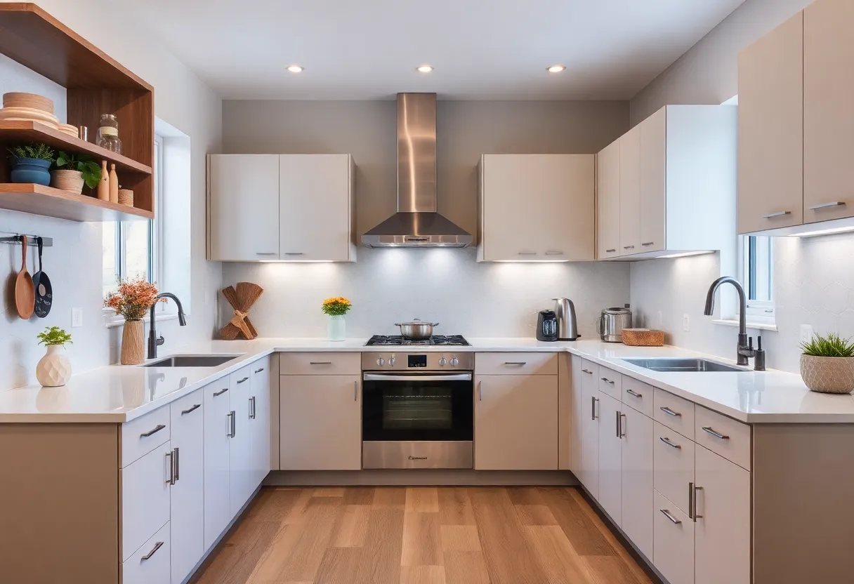 Renovated kitchen with modern appliances and neutral color scheme