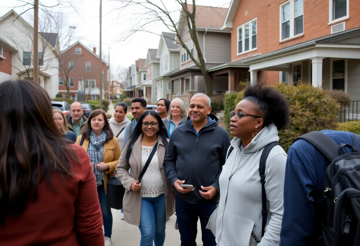 Group participating in a neighborhood walking tour in Cleveland, OH.