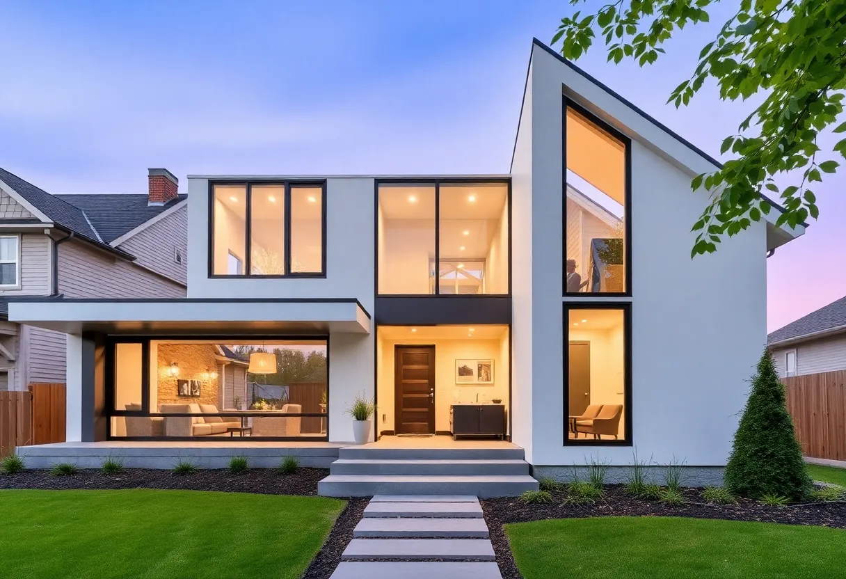 A newly built home addition in Cleveland, showcasing modern architecture