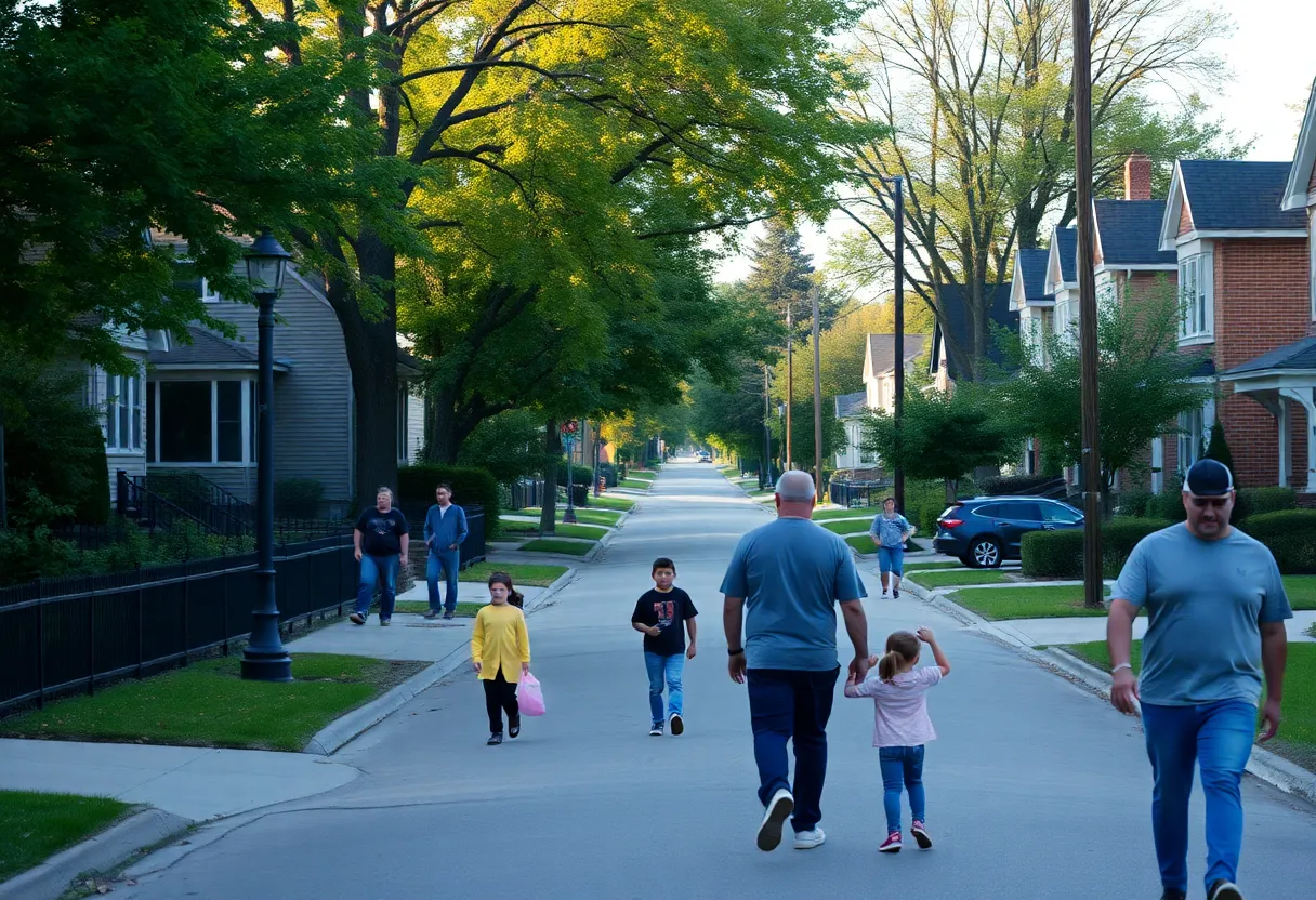 A safe and vibrant neighborhood in Cleveland, OH with families enjoying the outdoors.